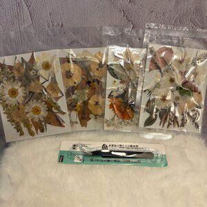 Dried Pressed Wildflowers for Crafts (4 Packs) with Tweezers NEW (SKU:203MI)